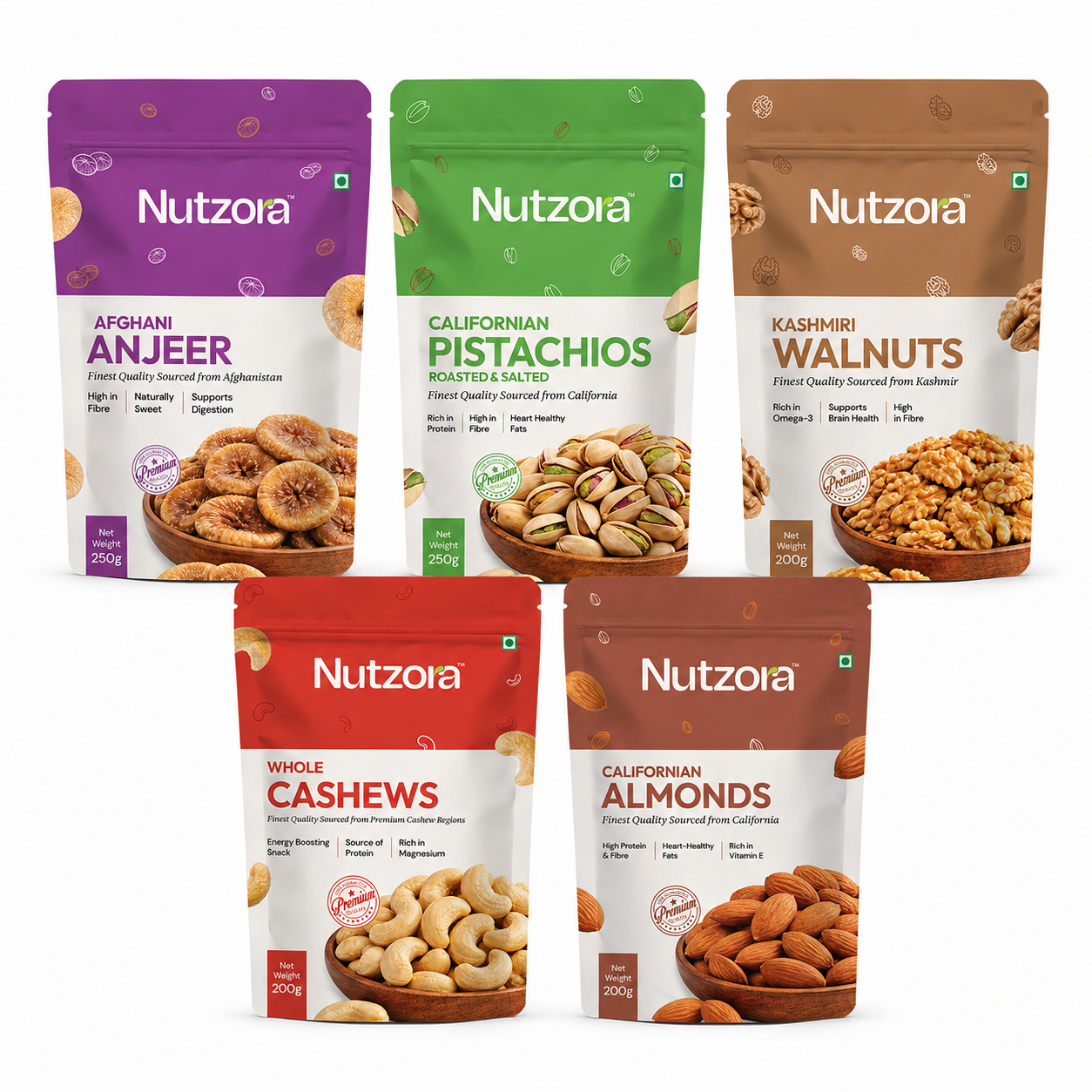 Nutzora Premium Dry Fruits Combo | 5-in-1 Gift Box